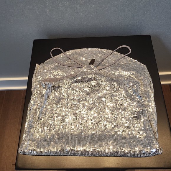 INDAH silver asymetrical sequin mini skirt - Picture 5 of 5